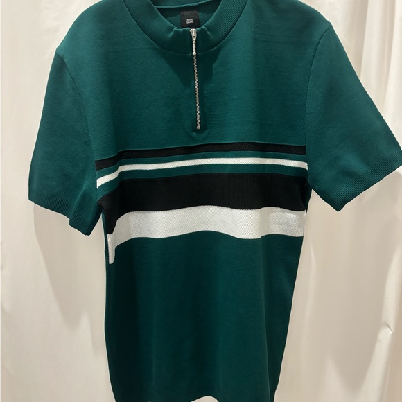 River Island Green Colorblack Half Zip Mock Neck Sweater (Size L / Size Large) - Picture 2 of 3